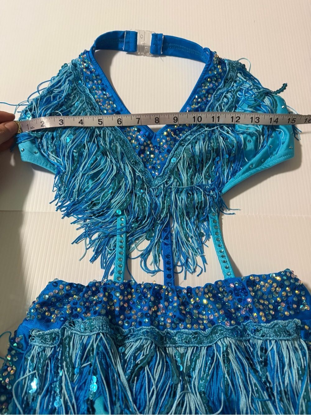Glamour LA Adult Turquoise Fringe Jazz Costume Rhinestone Latin cabaret Solo - Picture 6 of 8